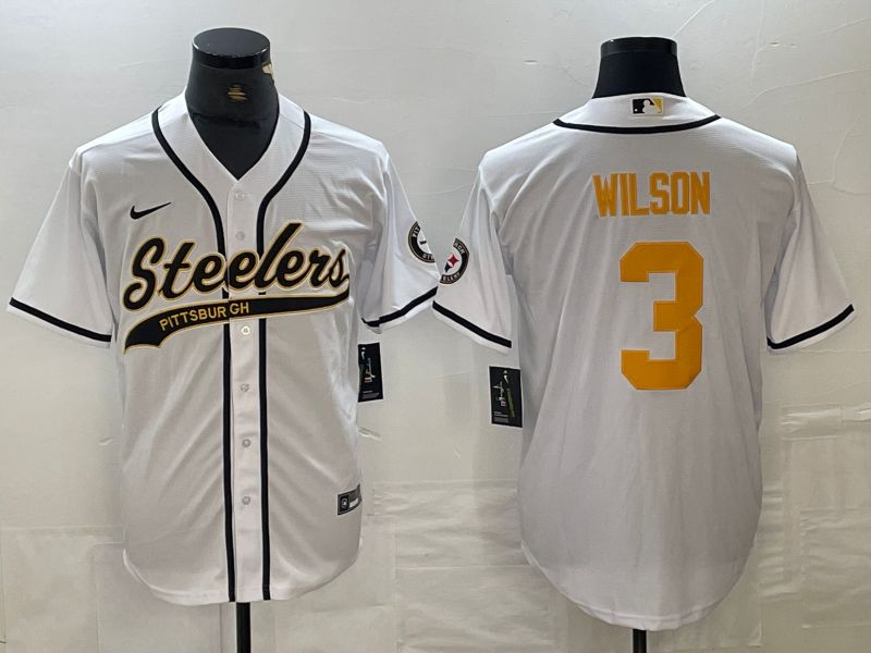 Men Pittsburgh Steelers #3 Wilson White 2024 Nike Co branded NFL Jersey style 1